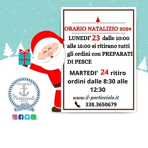 Orario Natale 2024 Pescheria IL PORTICCIOLO Ciampino